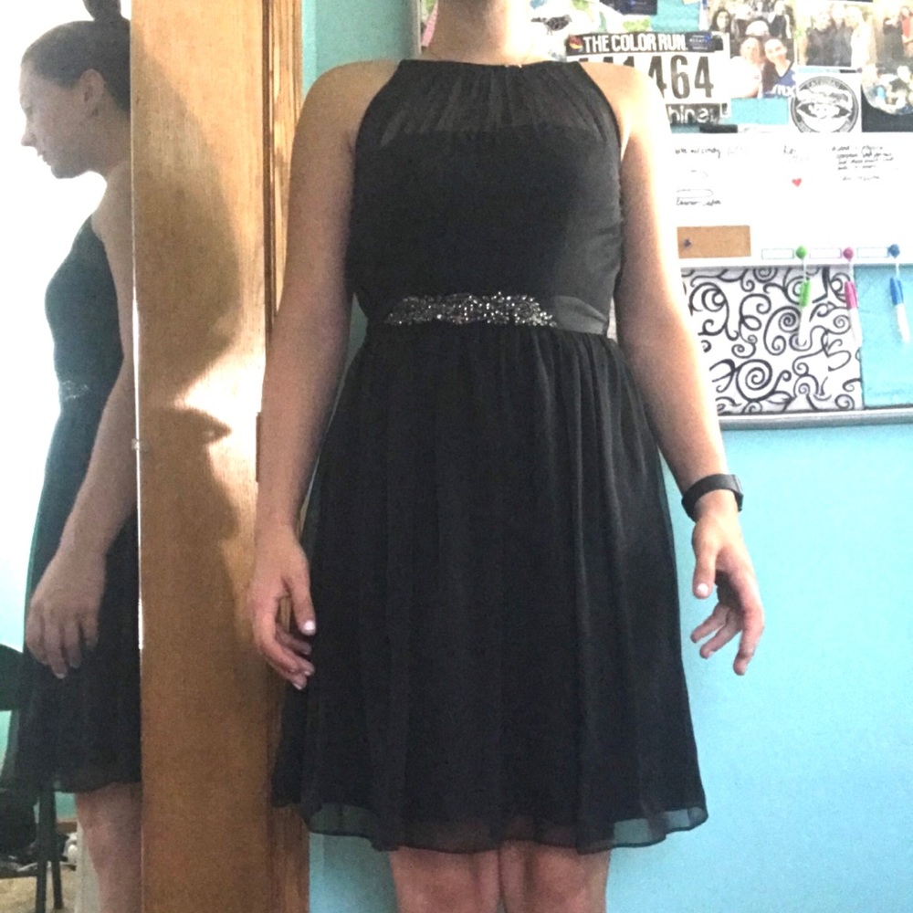 Black dress with rhinestone belt